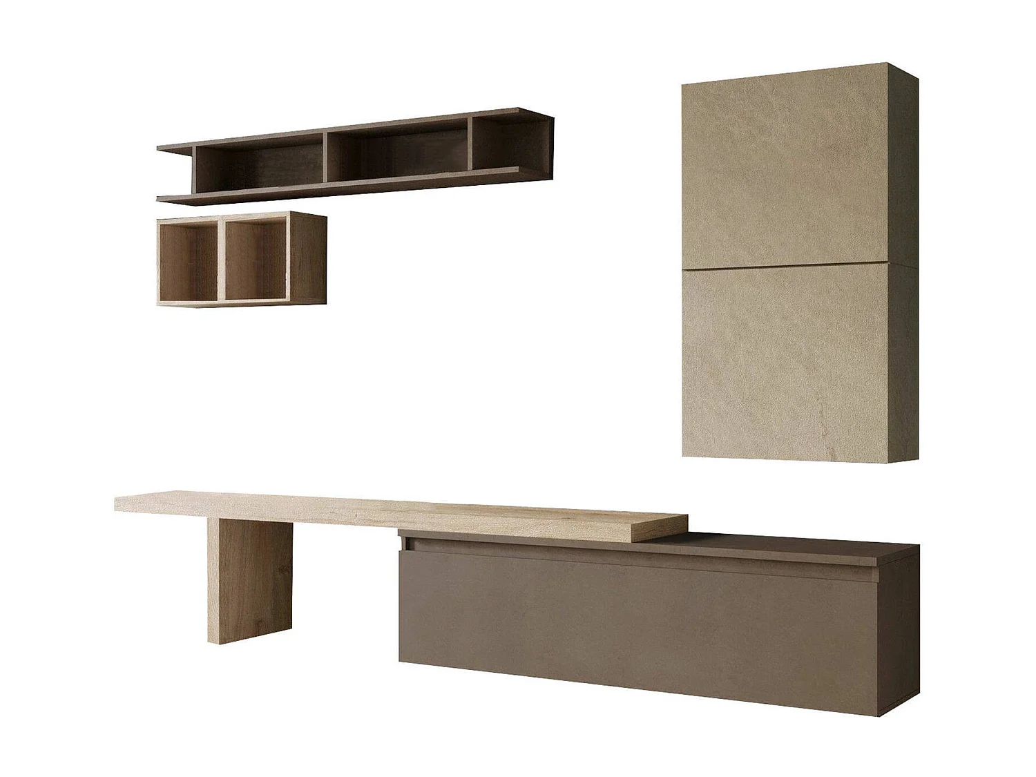 Pared Equipada Deaso, Composición de la sala de estar, Muebles de salón multiusos, Gabinete de TV, Made in Italy, 260x40 h190 cm, Nuez y Gris