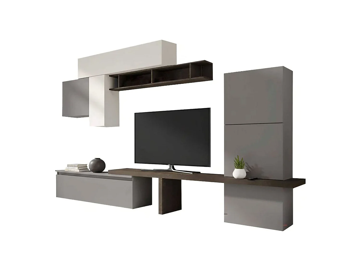 Sistema de parede Daccard, Composição da sala, Mobiliário multiusos para sala, Móvel de TV, Fabricado em Itália, 295x40 h192 cm, Ardósia e Cinza