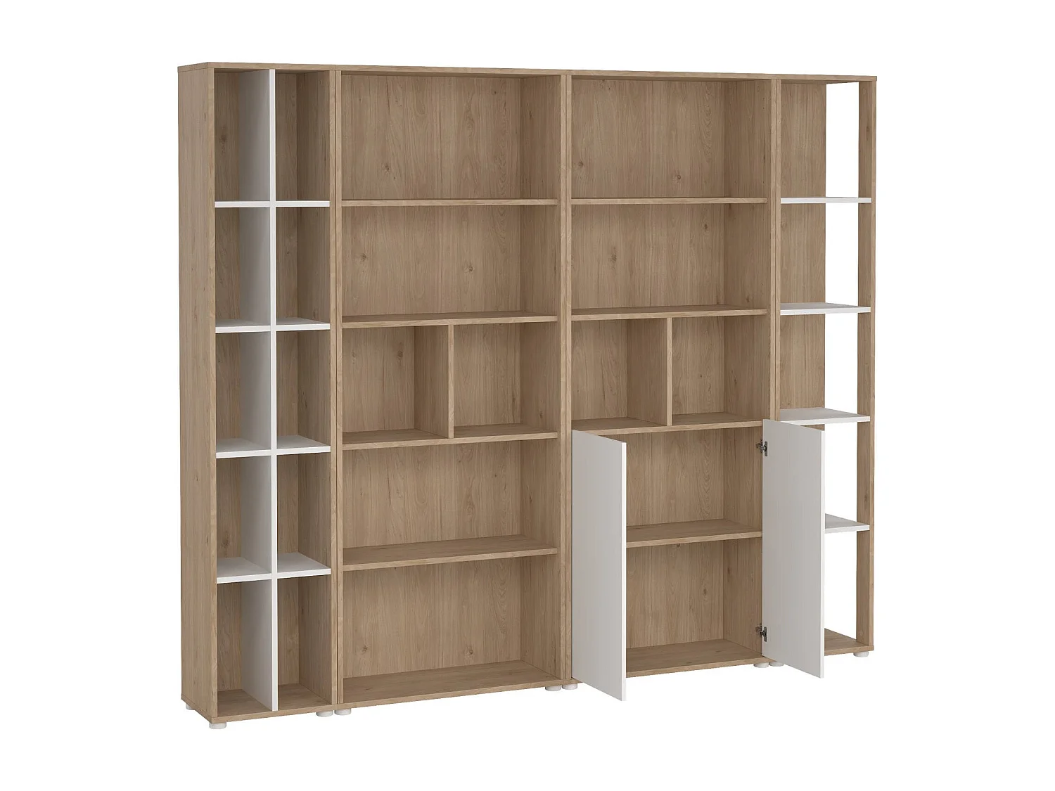 Wohnzimmermöbel Dtomeazz, Modulares Wohnzimmerset, Mehrzweck-Wohnzimmermöbel, Moderner TV-Schrank, 241x34 h205 cm, Eiche und WeiÃŸ