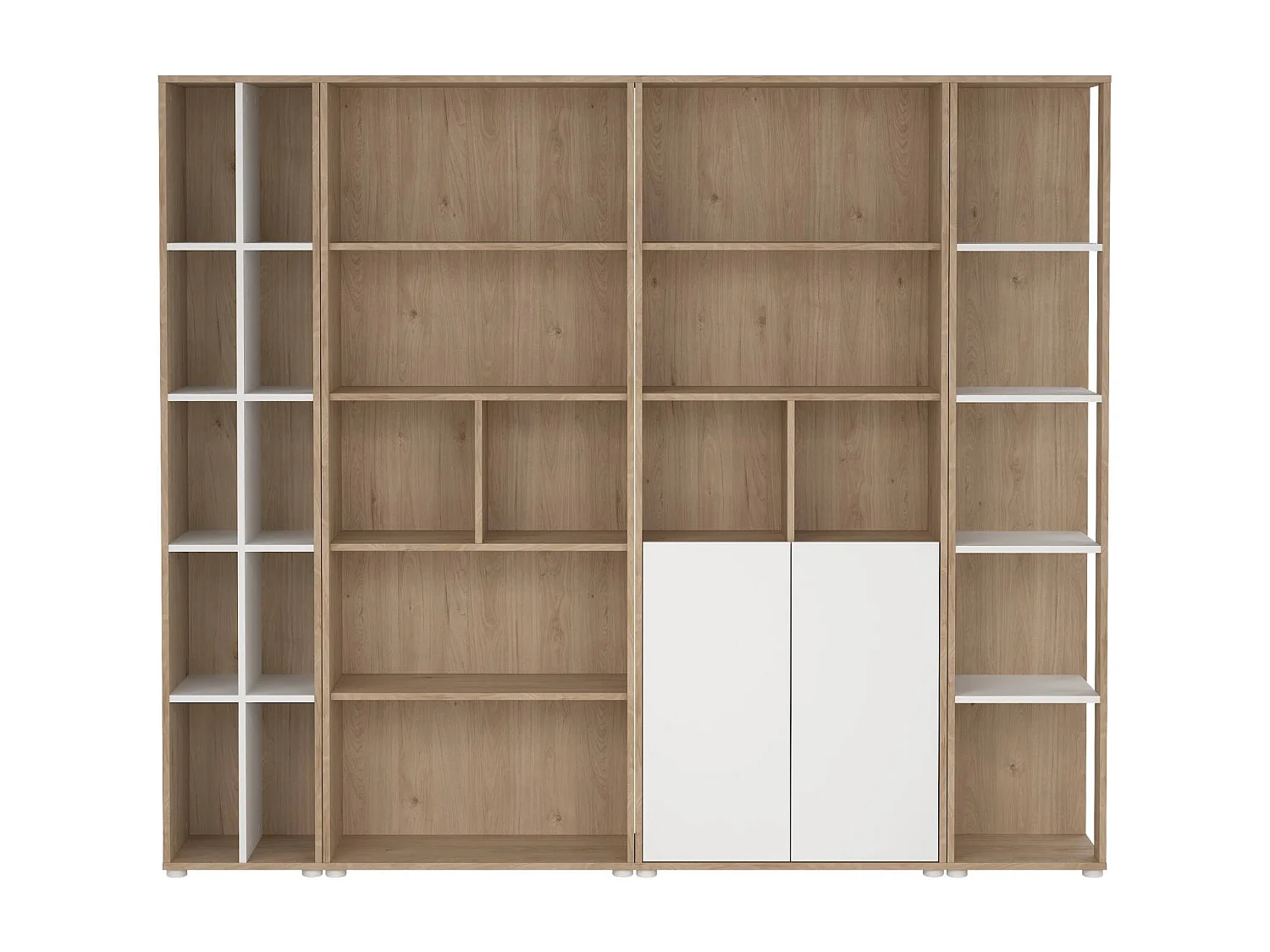 Sistema de parede Dtomeazz, Composição da sala, Mobiliário multiusos para sala, Móvel TV, 241x34 h205 cm, Carvalho e Branco