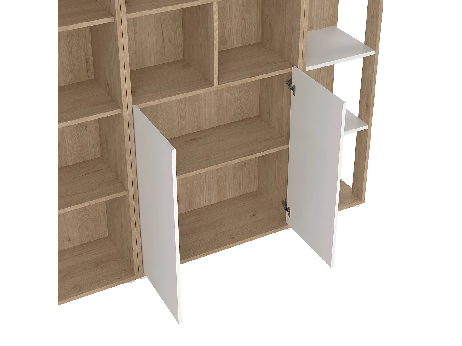 Sistema de parede Dtomeazz, Composição da sala, Mobiliário multiusos para sala, Móvel TV, 241x34 h205 cm, Carvalho e Branco