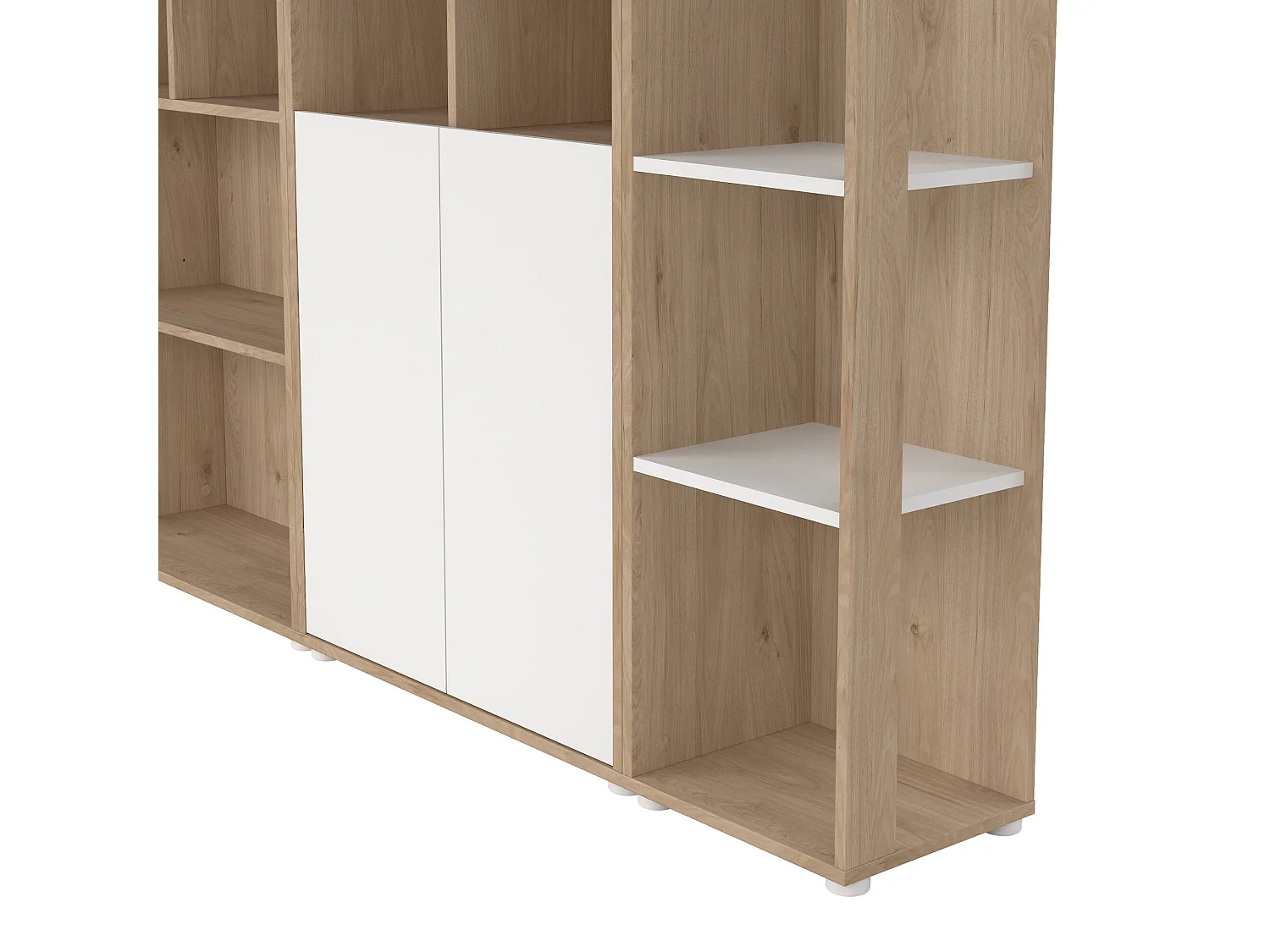 Sistema de parede Dtomeazz, Composição da sala, Mobiliário multiusos para sala, Móvel TV, 241x34 h205 cm, Carvalho e Branco