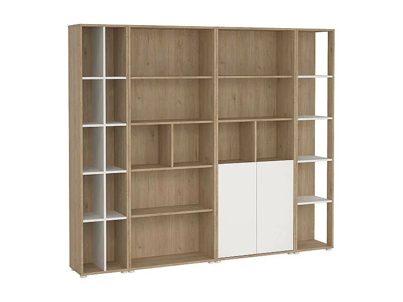 Dmora - Parete attrezzata Litvjak, 241x34 h205 cm, Rovere e Bianco