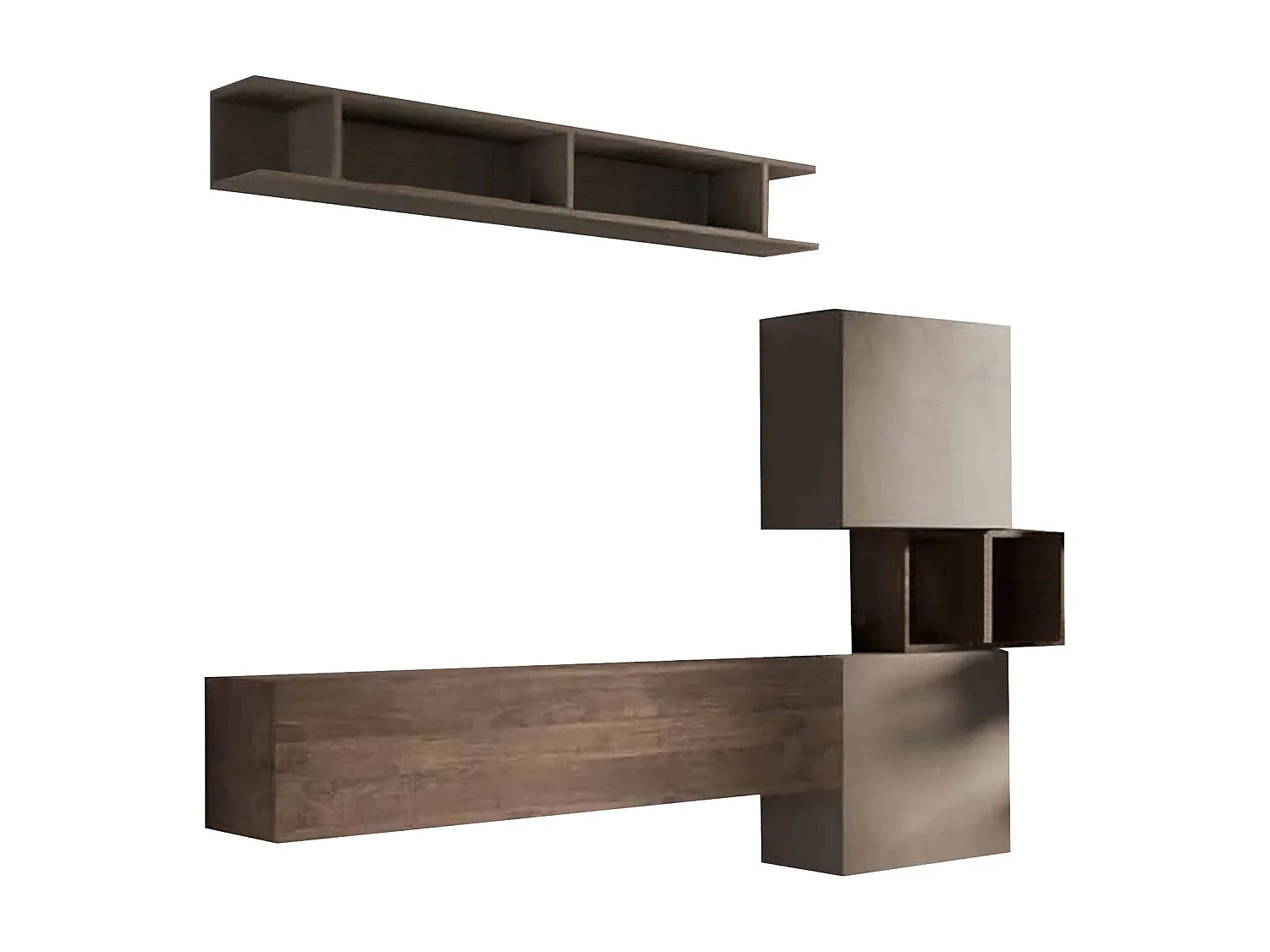 Meuble Mural Damat, Composition du salon, Meubles de salon polyvalents, Meuble télé, Made in Italy, 215x30 h190 cm, Noyer et Gris