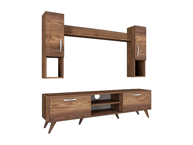 Dmaranzan wandsysteem, Samenstelling woonkamer, Multifunctioneel woonkamermeubilair, TV-kast, 180x35 h49 cm, Walnoot