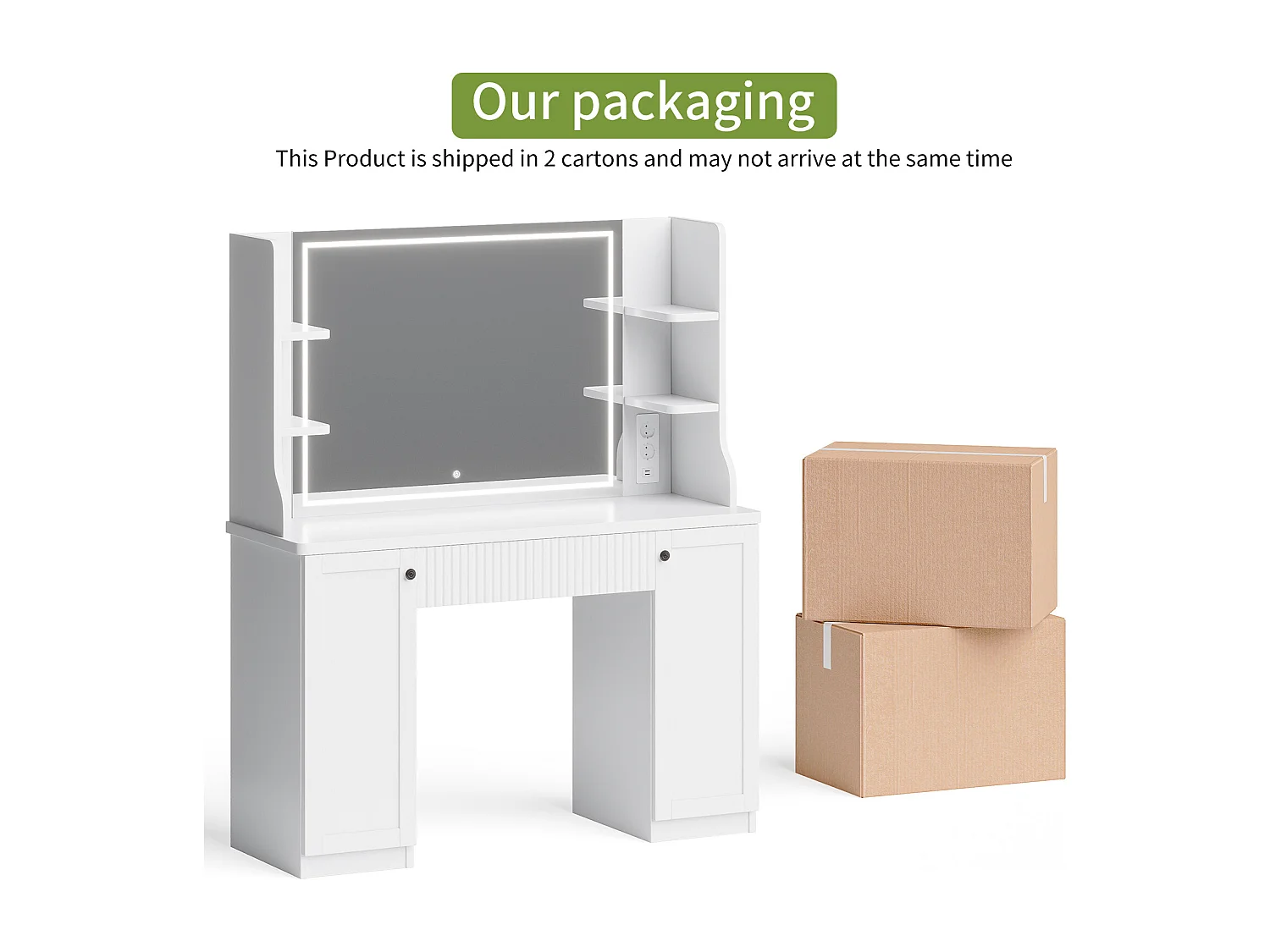 Coiffeuse avec Miroir LED à Luminosité Réglable,Dressing Table Moderne en Bois,Tiroir,3 Compartiments,110x40x138.5cm - Blanc