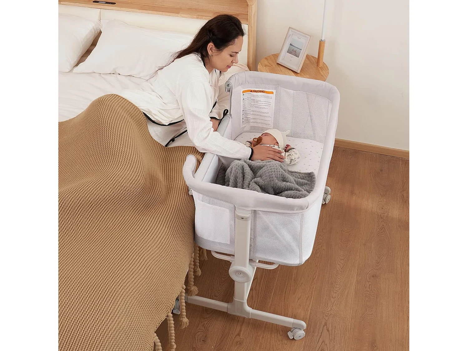 Lit bébé cododo 2 en 1 avec hauteur réglable et côté repliable - Gris Clair