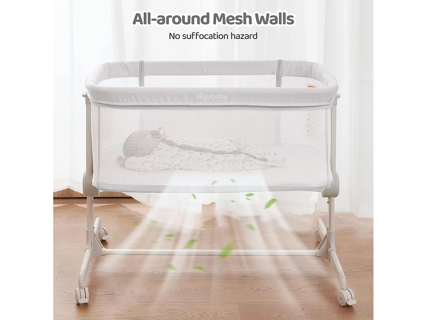 Lit bébé cododo 2 en 1 avec hauteur réglable et côté repliable - Gris Clair