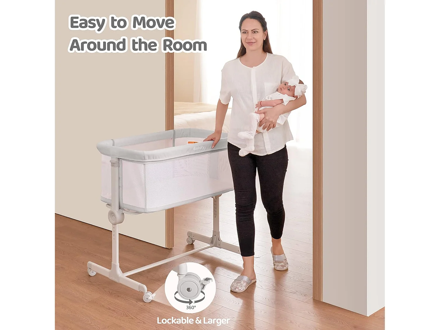 Lit bébé cododo 2 en 1 avec hauteur réglable et côté repliable - Gris Clair