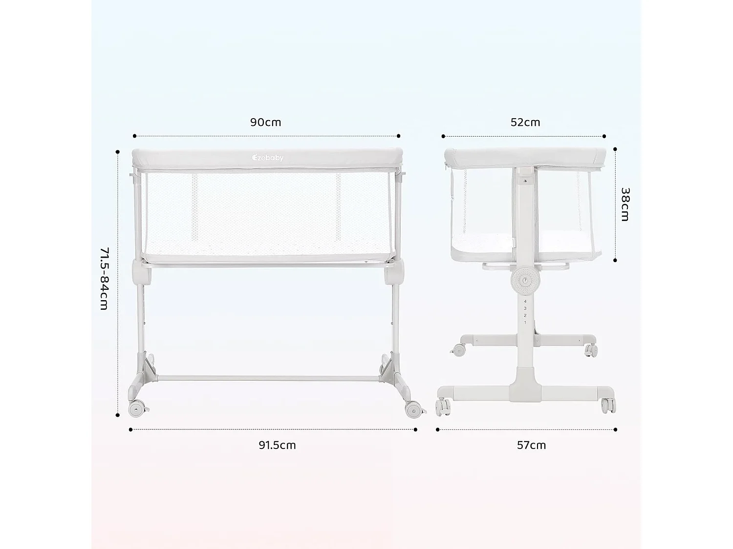 Lit bébé cododo 2 en 1 avec hauteur réglable et côté repliable - Gris Clair