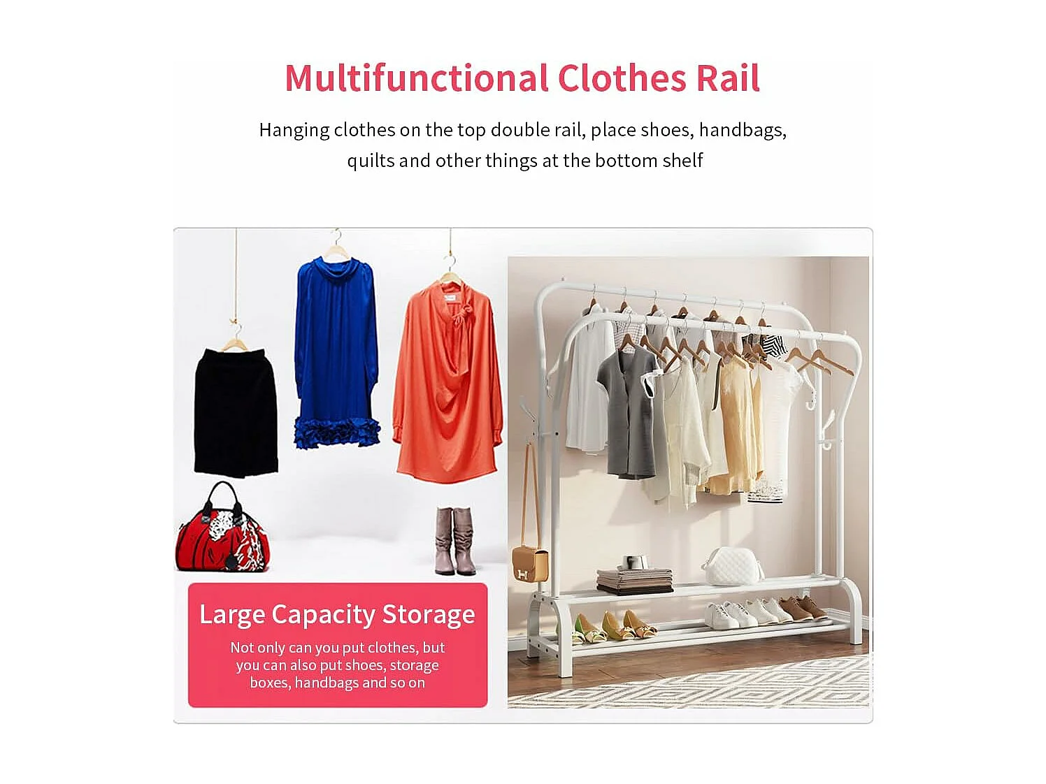 Double Corporation Double Coat con scaffale per scarpe 4 ganci, 110x35x146cm-white