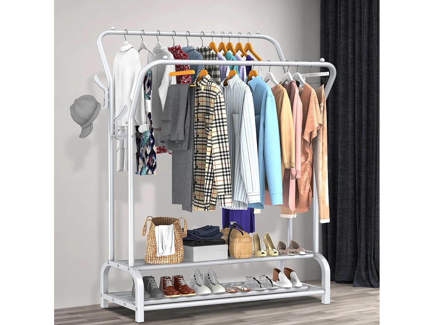 Double Corporation Double Coat con scaffale per scarpe 4 ganci, 110x35x146cm-white