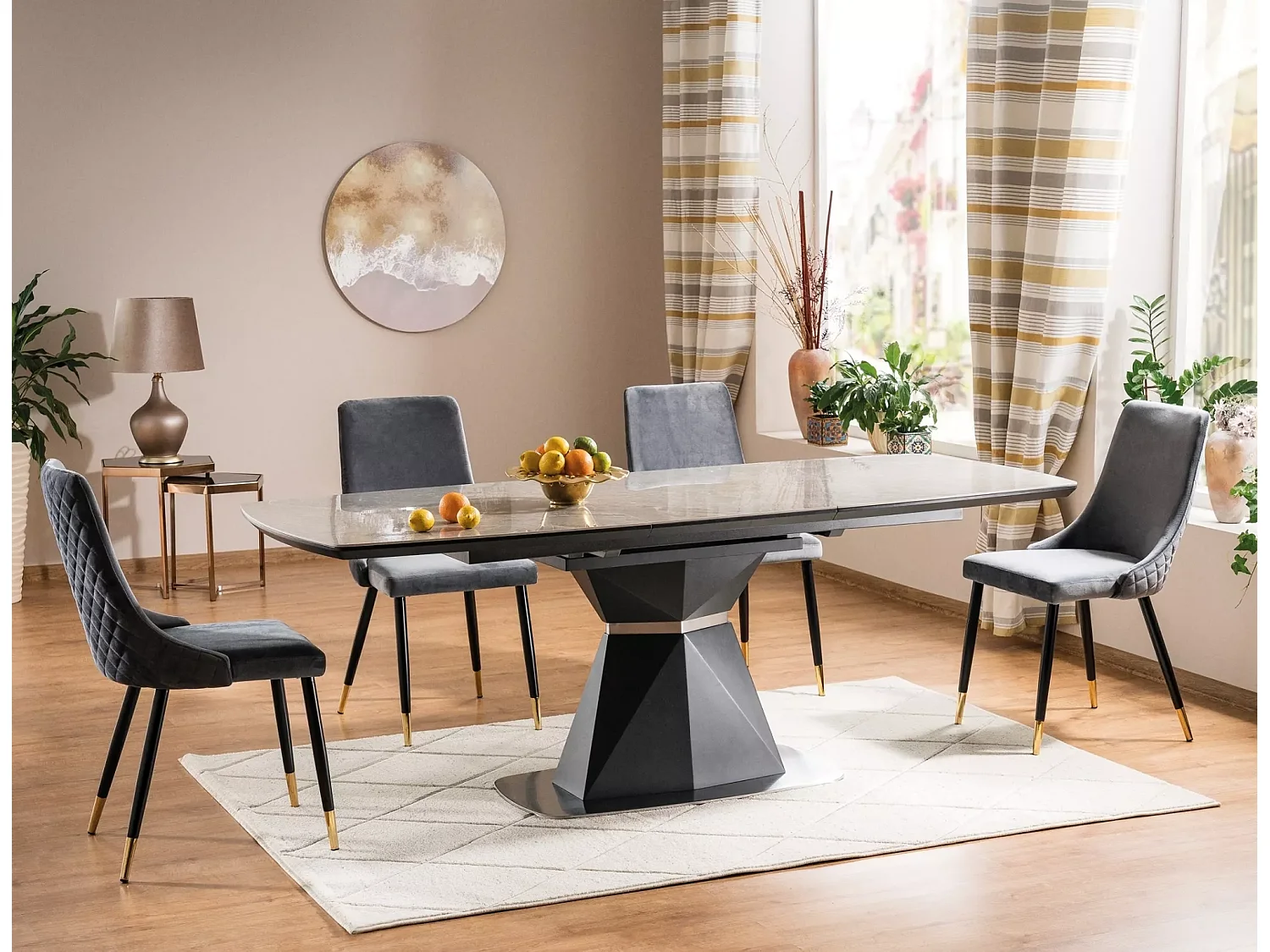Table à manger Cortez (90x160-210)/Céramique/Gris&Anthracite