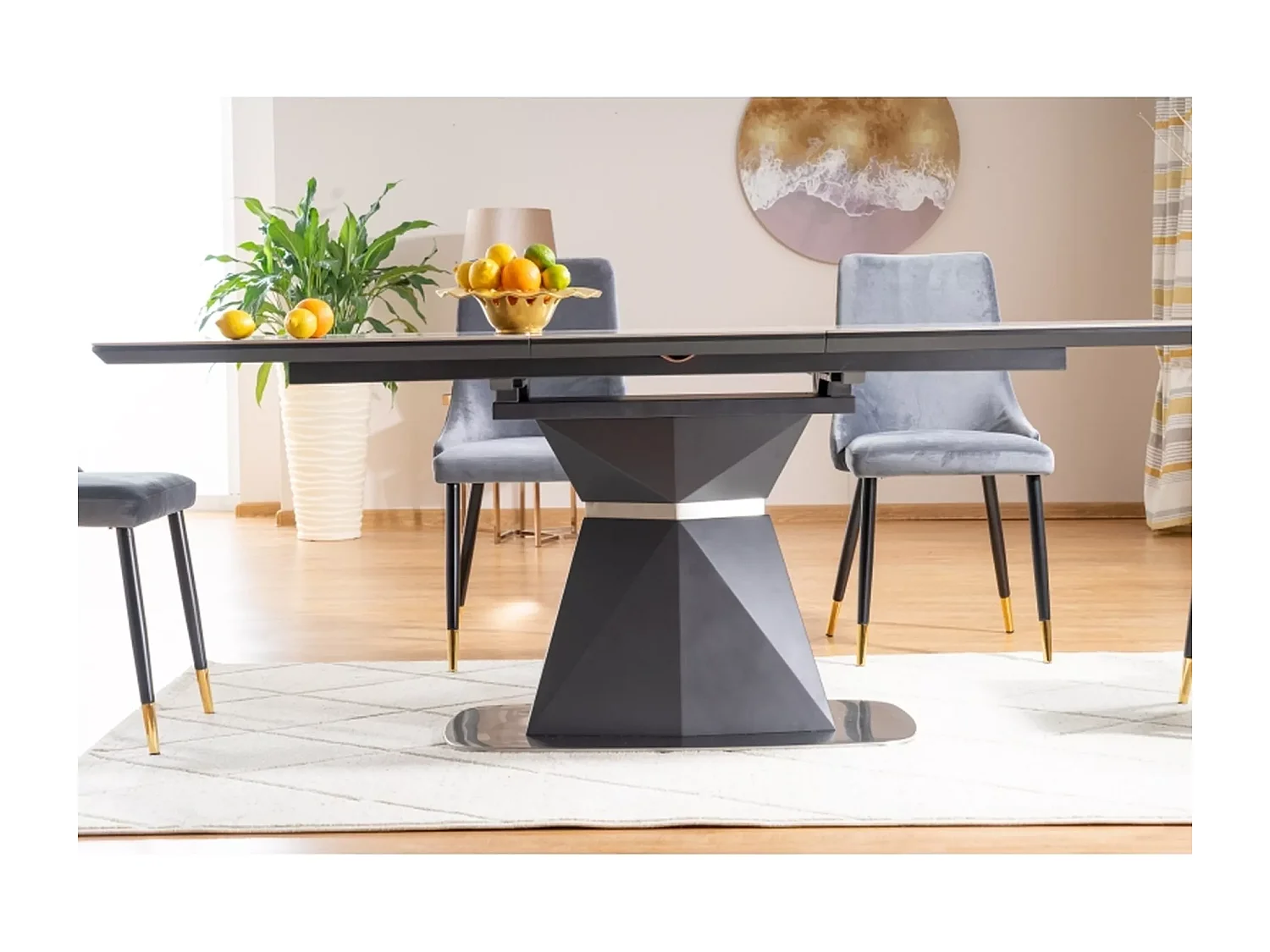 Table à manger Cortez (90x160-210)/Céramique/Gris&Anthracite