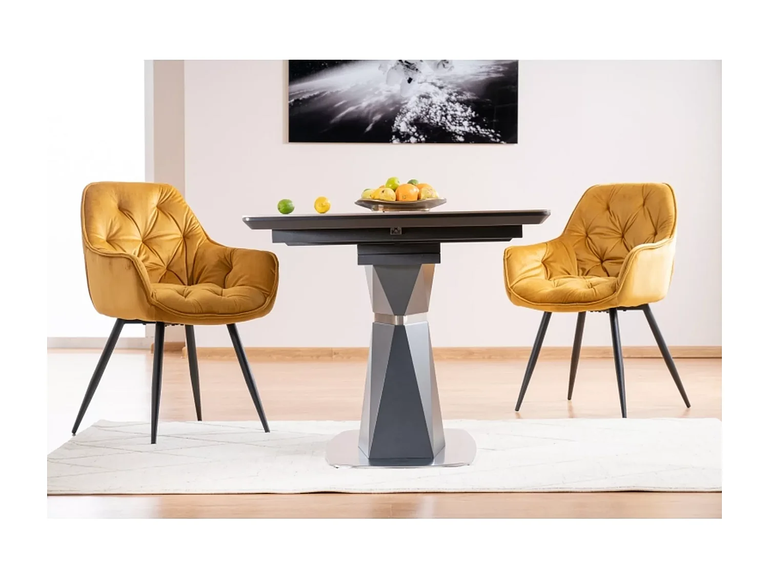 Table à manger Cortez (90x160-210)/Céramique/Gris&Anthracite