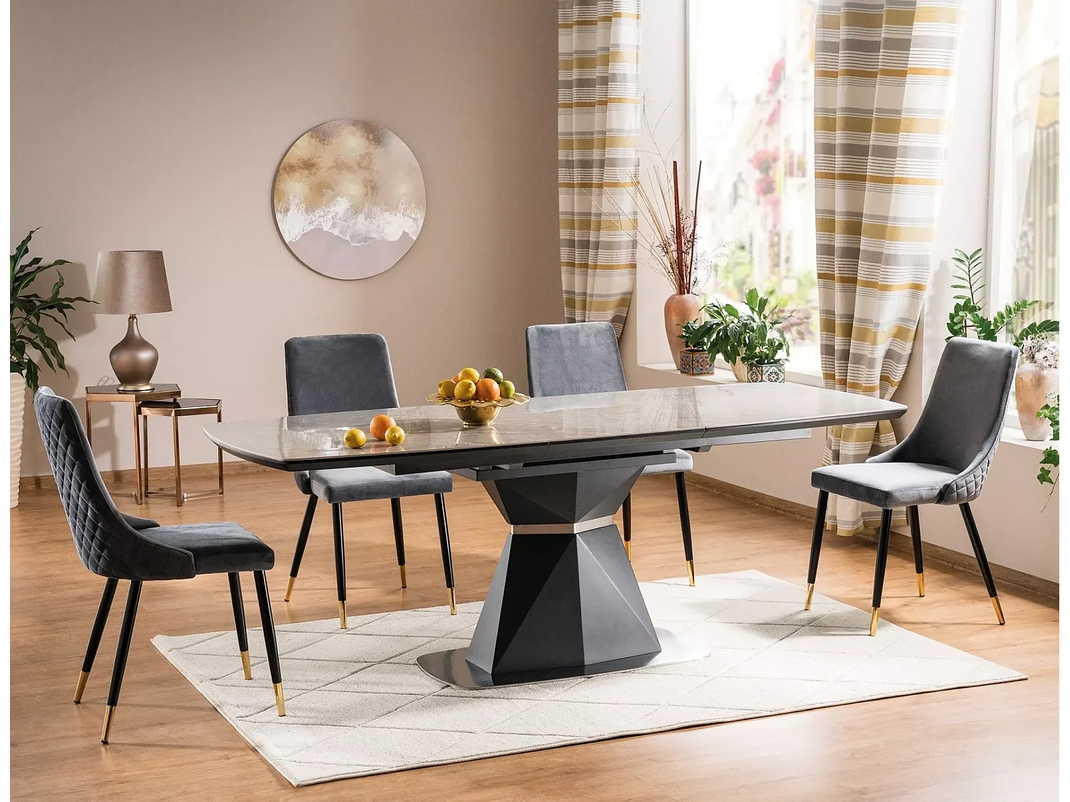 Esstisch Cortez (90x160-210)/Keramik/Grau&Anthrazit