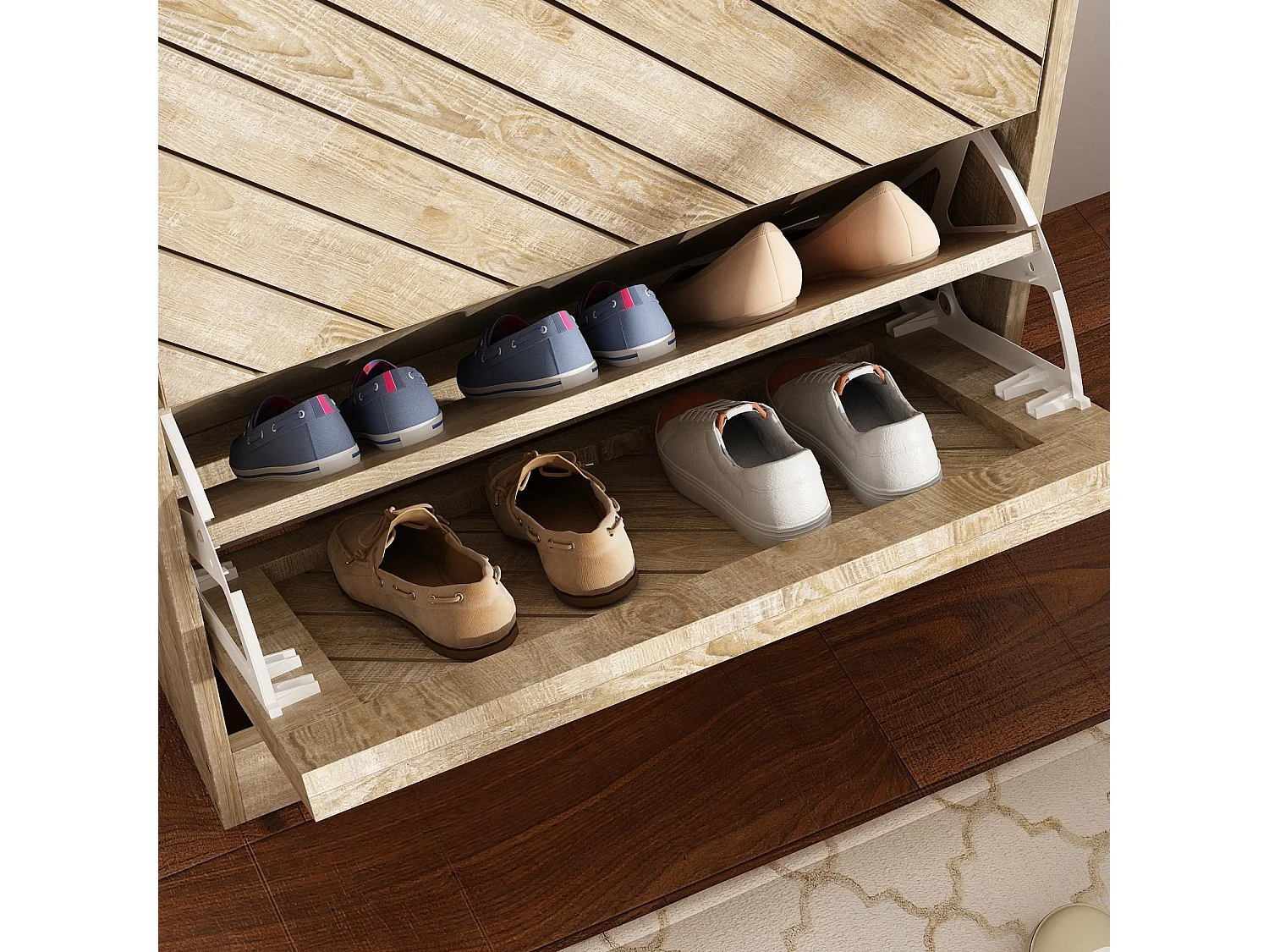 Meuble à chaussures meuble d'entrée avec abattants 3 niveaux 16 paires des chaussures 54x24x107cm Marron clair