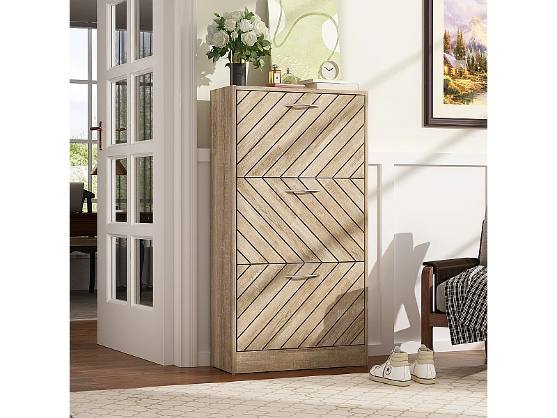 Meuble à chaussures meuble d'entrée avec abattants 3 niveaux 16 paires des chaussures 54x24x107cm Marron clair