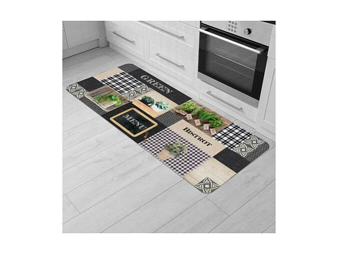 Tapis de Cuisine Mousse "Green Bistrot" 45x120cm Multicolore