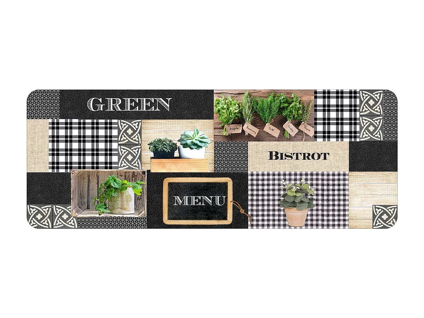Tapis de Cuisine Mousse "Green Bistrot" 45x120cm Multicolore