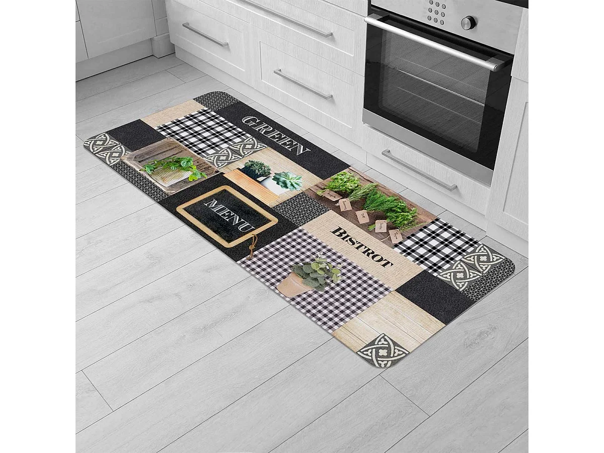 Tapis de Cuisine Mousse "Green Bistrot" 45x120cm Multicolore