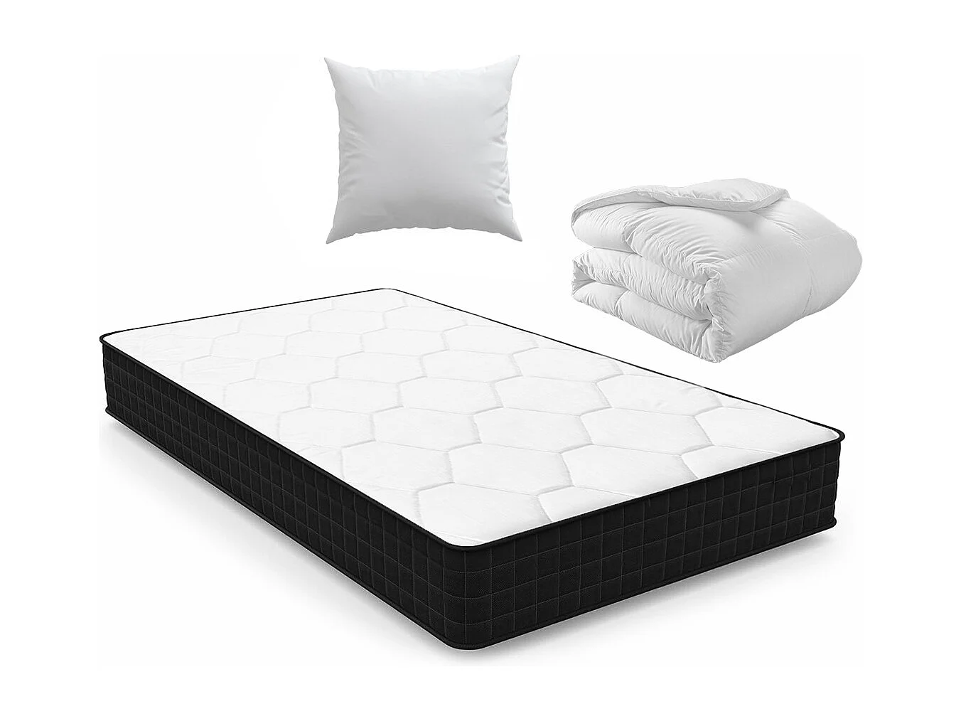 Ensemble Matelas et Couette et Oreiller - Matelas 90x190x15cm + Couette 140x200cm + Oreiller 60x60cm  (Matelas+Couette+Oreiller, tous dans un colis)