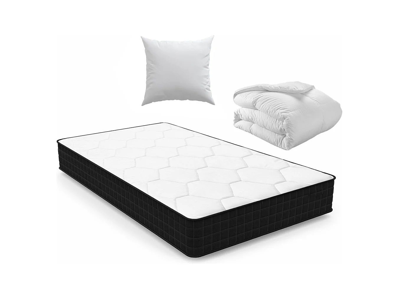 Ensemble Matelas et Couette et Oreiller - Matelas 90x190x15cm + Couette 140x200cm + Oreiller 60x60cm  (Matelas+Couette+Oreiller, tous dans un colis)