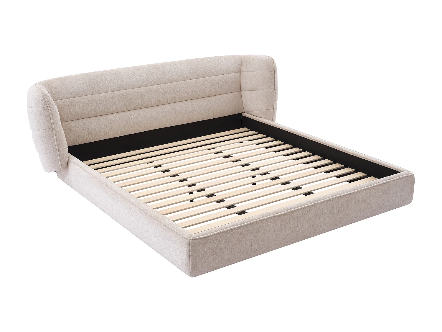 Lit 140 x 200 cm avec tête de lit incurvée - Tissu bouclette - Beige + Matelas - LARUMO de Maison Céphy