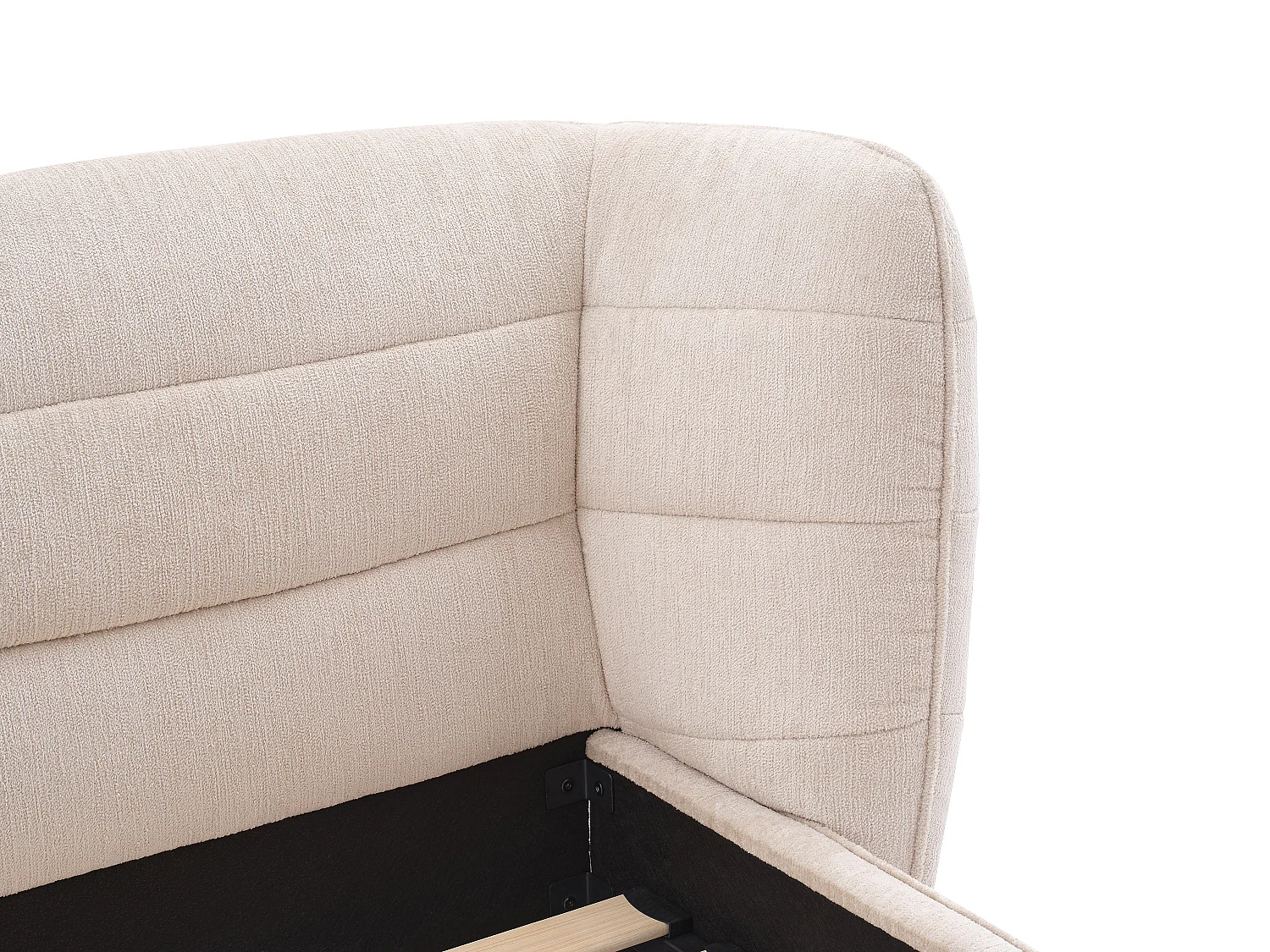 Bett 160 x 200 cm mit geschwungenem Kopfteil + Matratze - Bouclé-Stoff - Beige - LARUMO von Maison Céphy