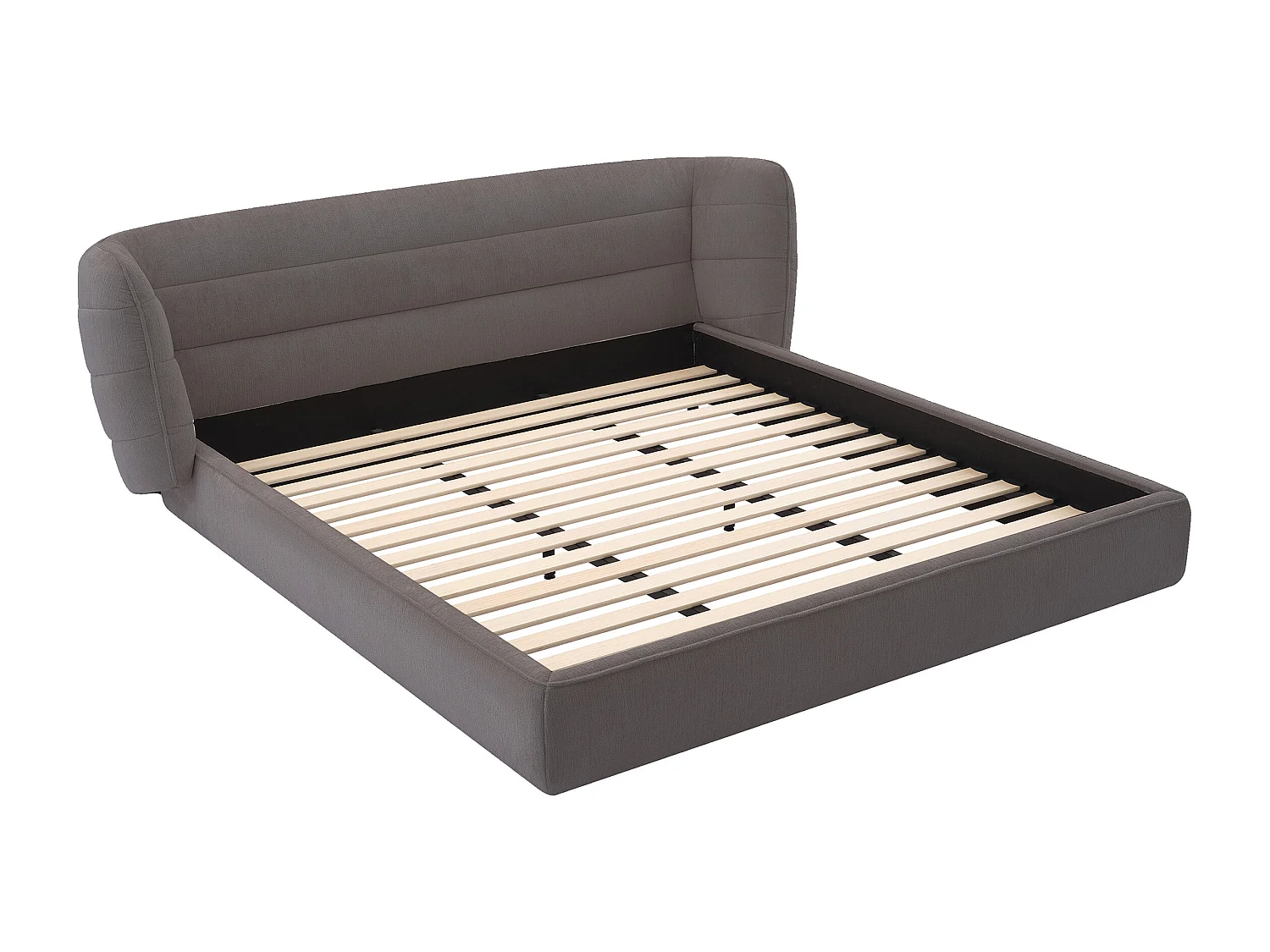 Bett 140 x 200 cm mit geschwungenem Kopfteil + Matratze - Bouclé-Stoff - Grau - LARUMO von Maison Céphy