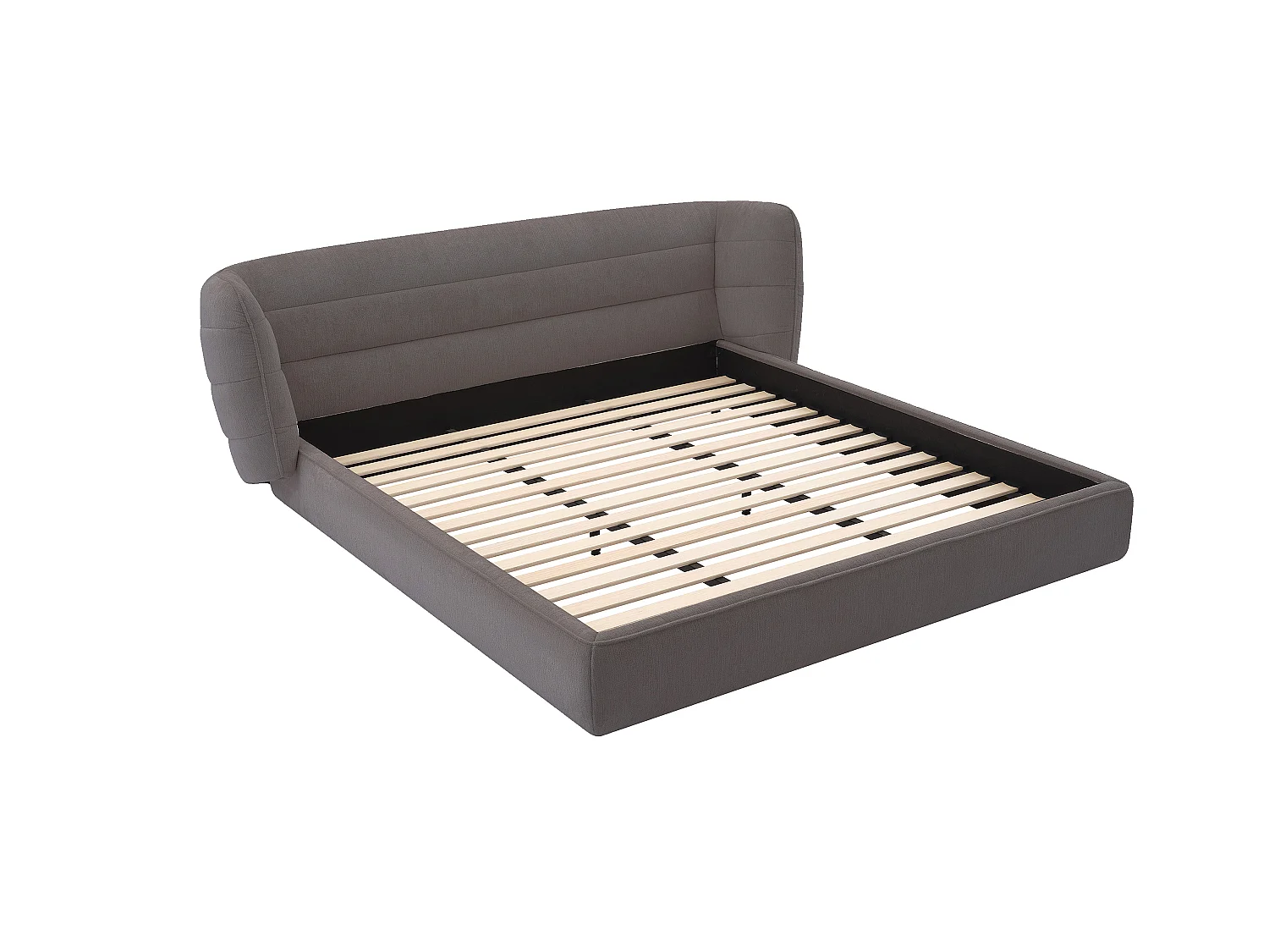 Seng 160 x 200 cm med buet sengegavl - Bouclette-stoff - Grå + Madrass - LARUMO fra Maison Céphy