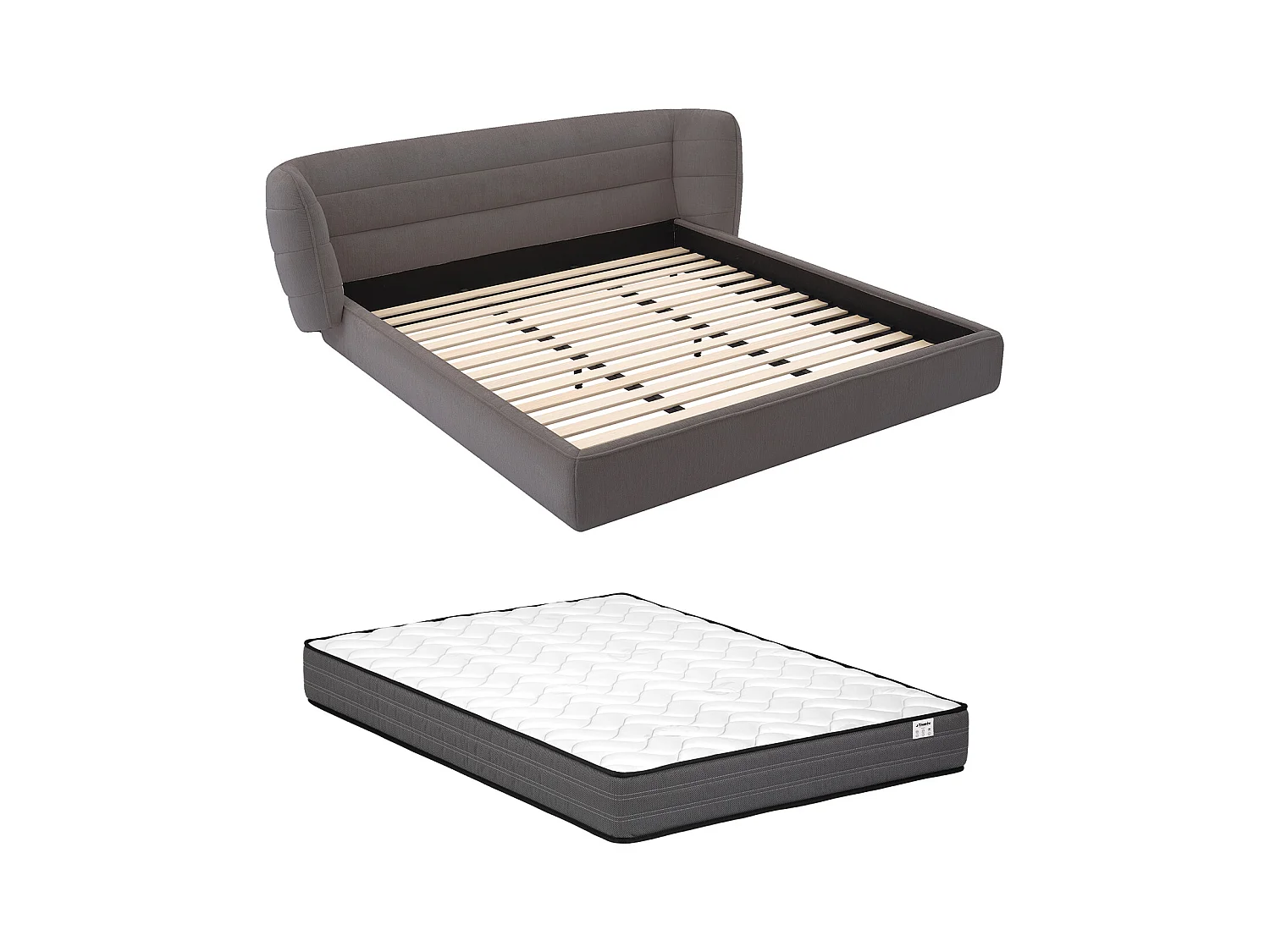 Łóżko 160 x 200 cm z zagłówkiem z bocznymi panelami - Bukla - Szary + Materac - LARUMO marki Maison Céphy