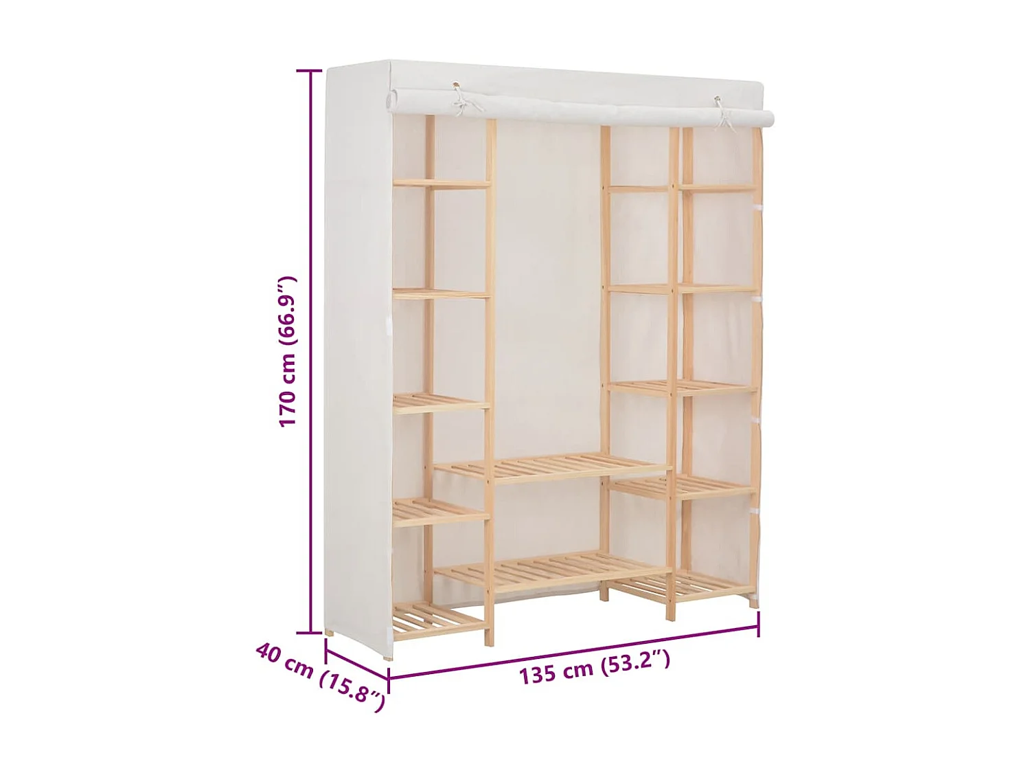 Garde-robe Blanc 135 x 40 x 170 cm Tissu