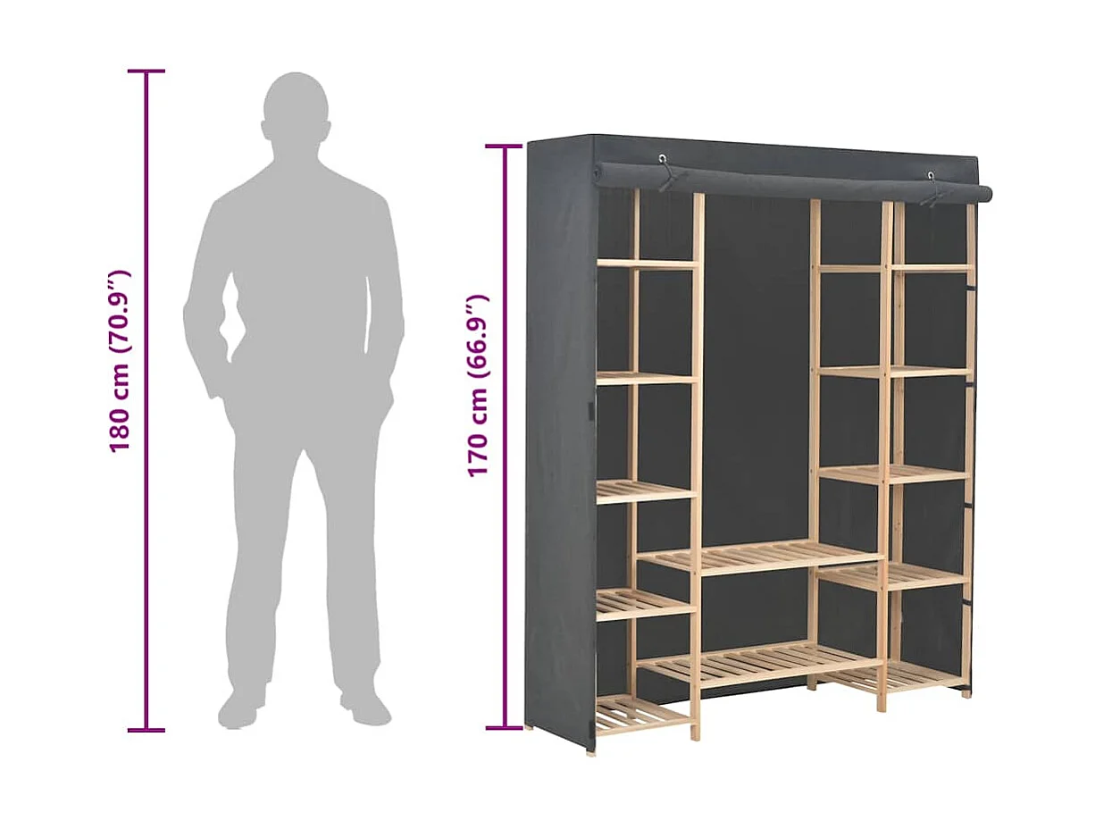Kledingkast 135x40x170 cm stof grijs