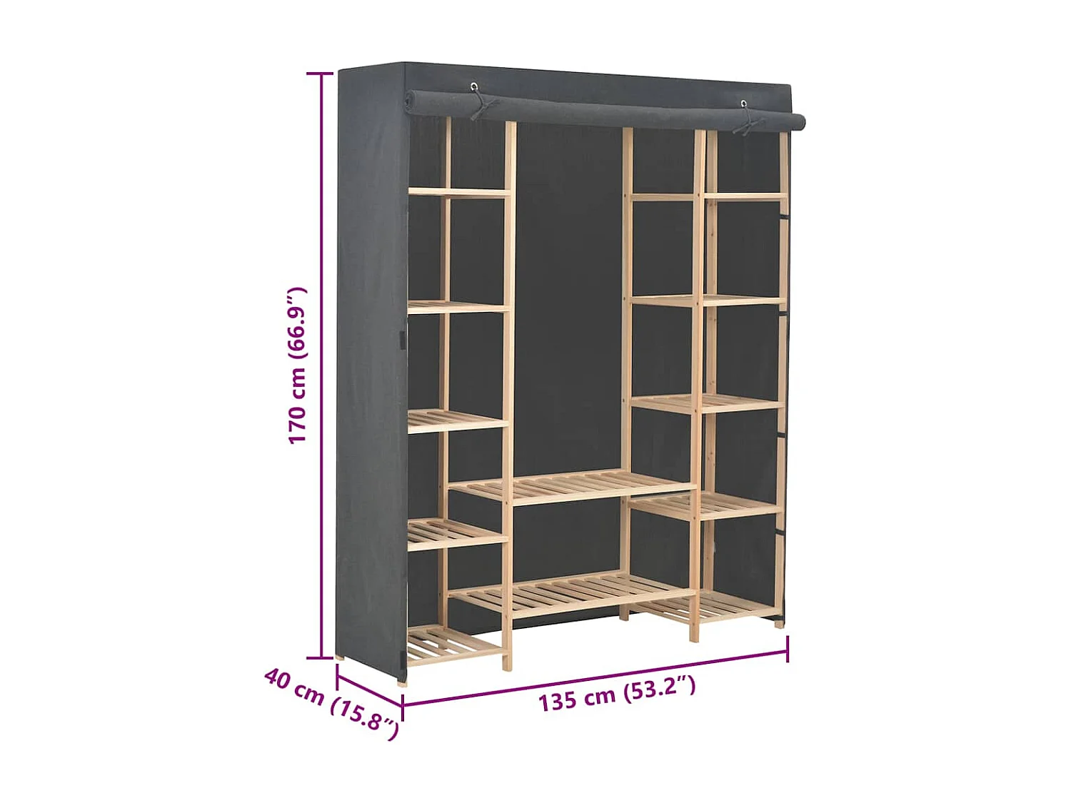 Garde-robe Gris 135 x 40 x 170 cm Tissu