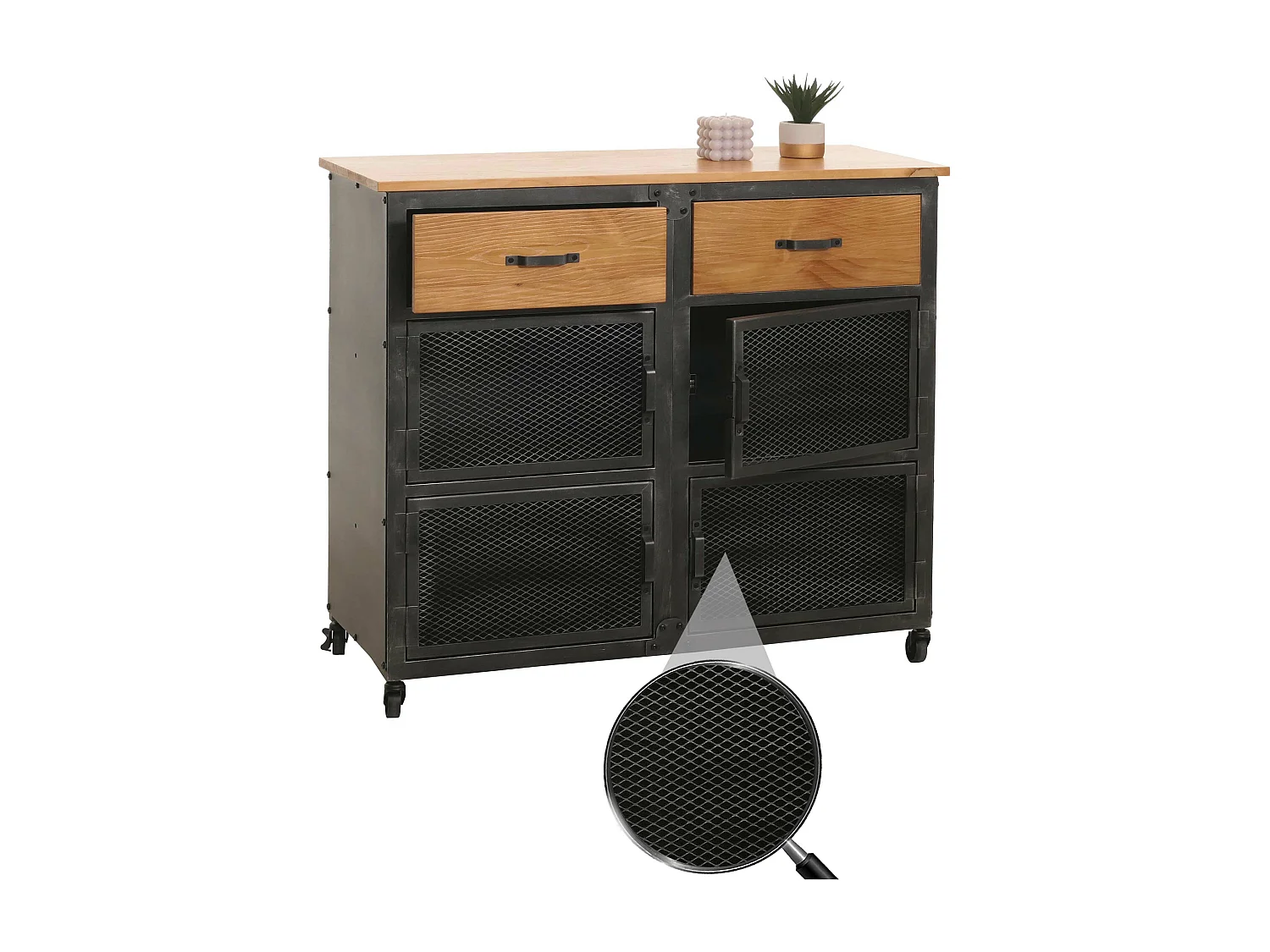 Commode MCW-N28,  noir, naturel