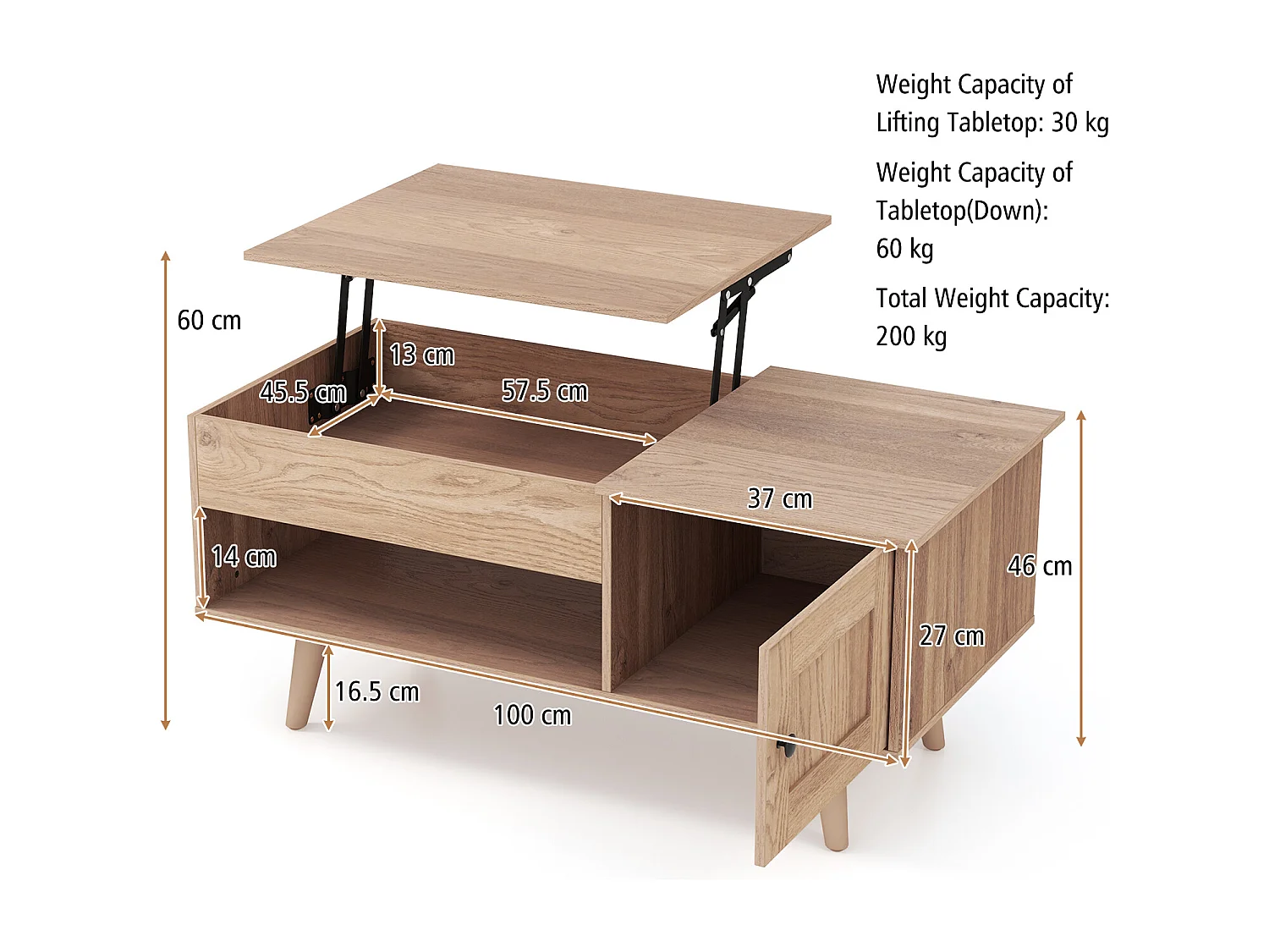 Table Basse Relevable avec Rangemen (Naturel)