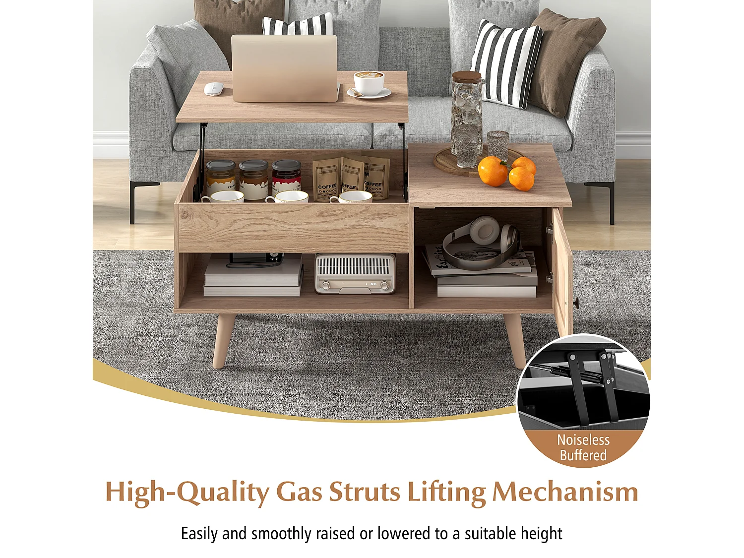 Table Basse Relevable avec Rangemen (Naturel)