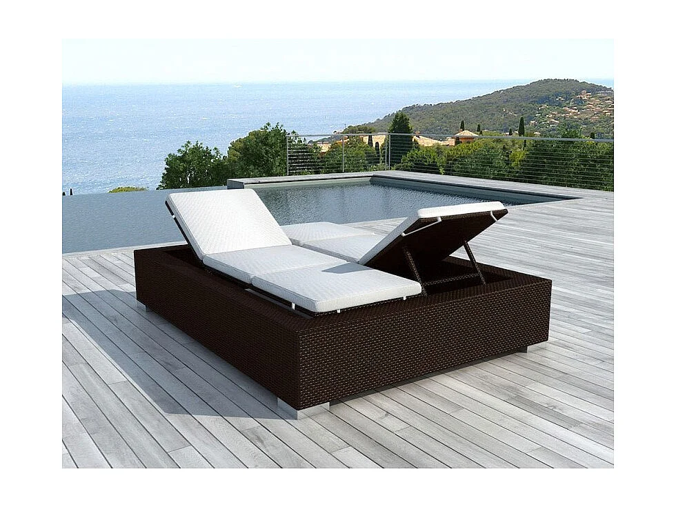 Double Transat en Résine Tressée "Garden" 220cm Chocolat