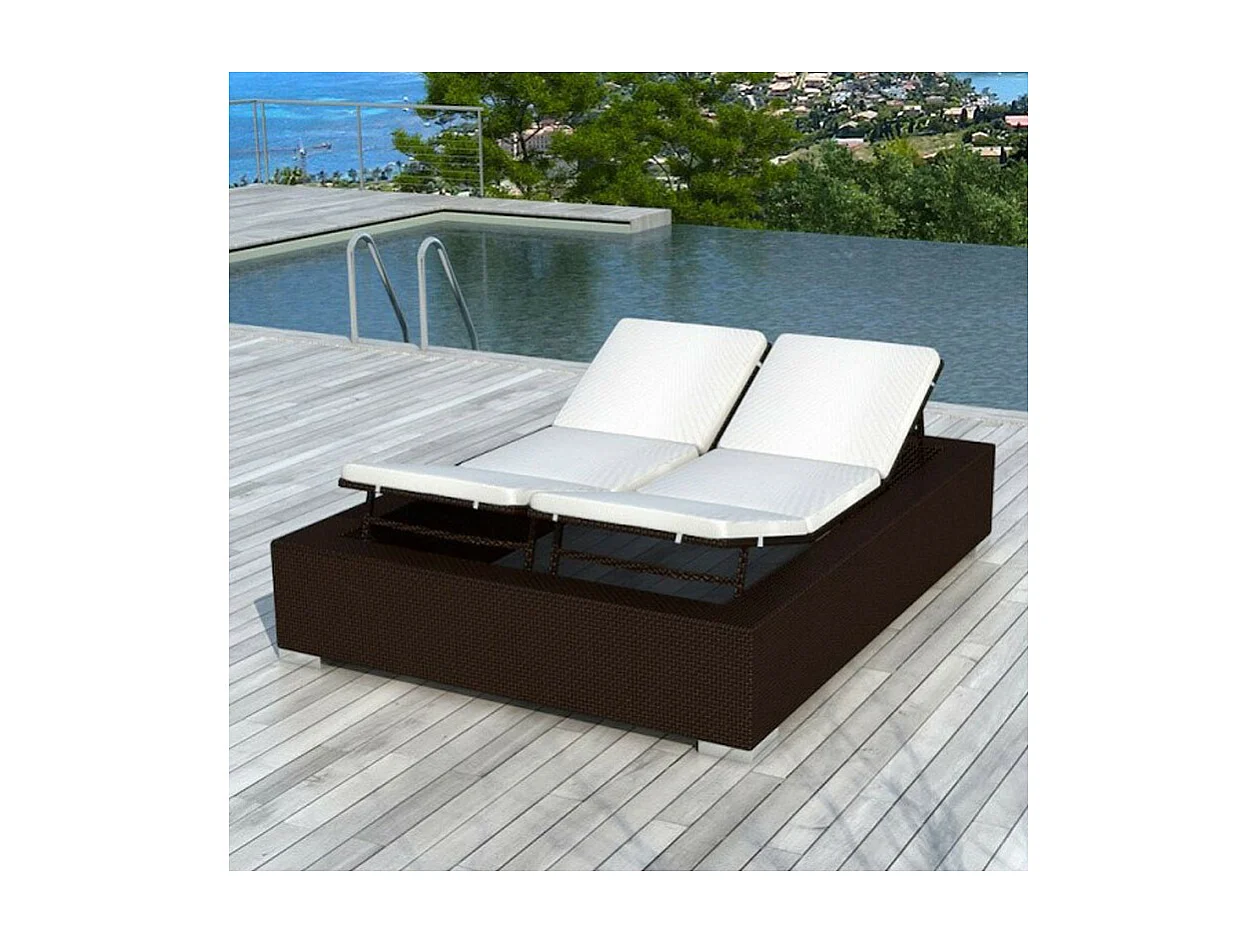 Double Transat en Résine Tressée "Garden" 220cm Chocolat