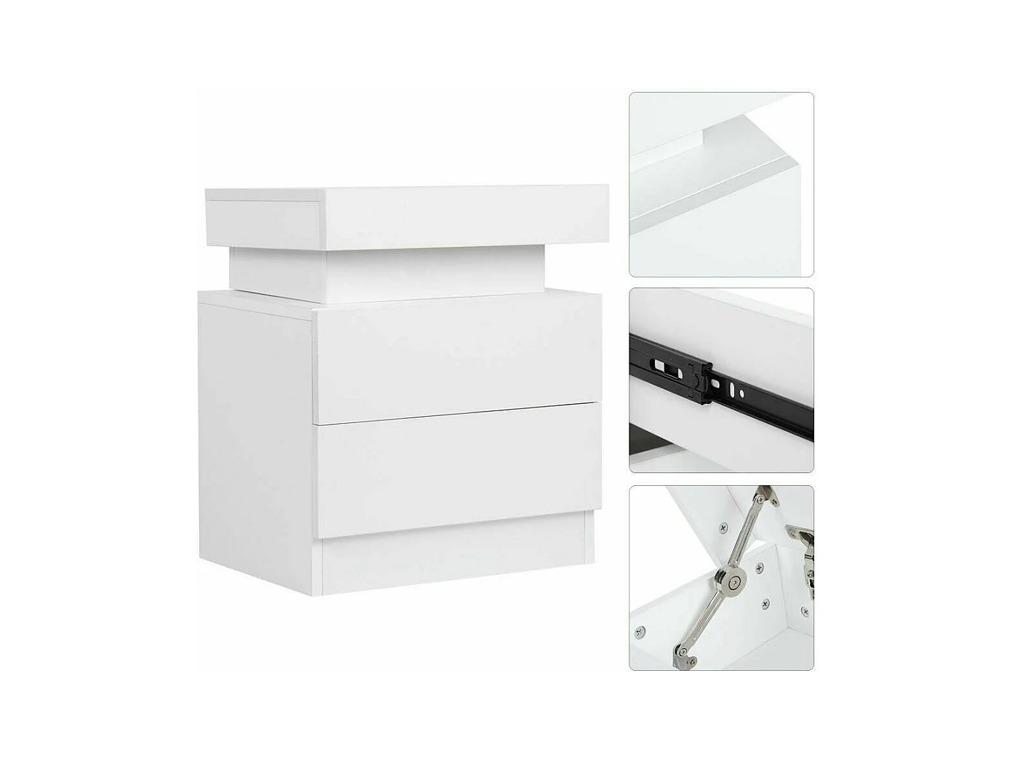 Hoogglans nachtkastje met LED-verlichting, kast met 2 lades, kledingkast, nachtkastje, slaapkamermeubilair - 45x35x52cm - wit