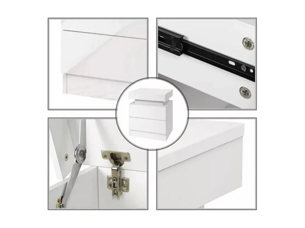 Table de chevet Haute Brillance avec LED Lumières,Armoire Commode 2 Tiroirs Table de Nuit Meuble de chambre - 45x35x52cm - Blanc