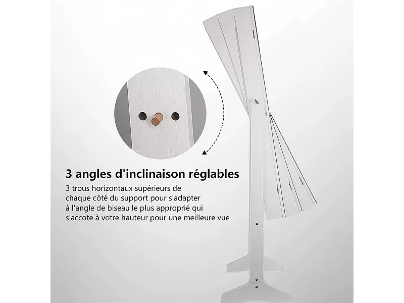 Armoire à bijoux avec grand miroir et verrouillable, 2 tiroirs, en bois naturel blanc et velours, 41,5x36,5x156cm