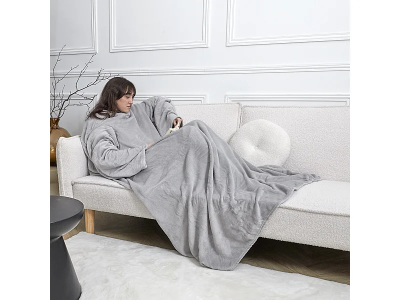 Plaid Déco "A Manches" 140x180cm Gris Clair