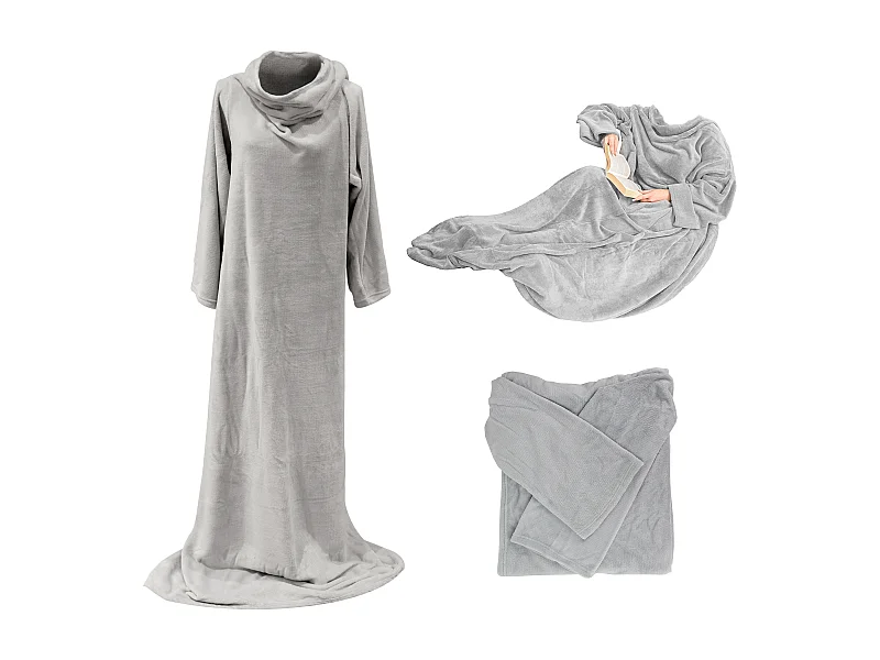 Plaid Déco "A Manches" 140x180cm Gris Clair