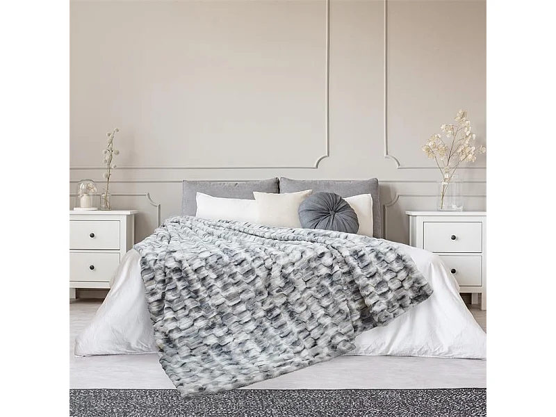 Plaid Imit Fourrure Opulence Ombre 140x200cm Blanc, Noir