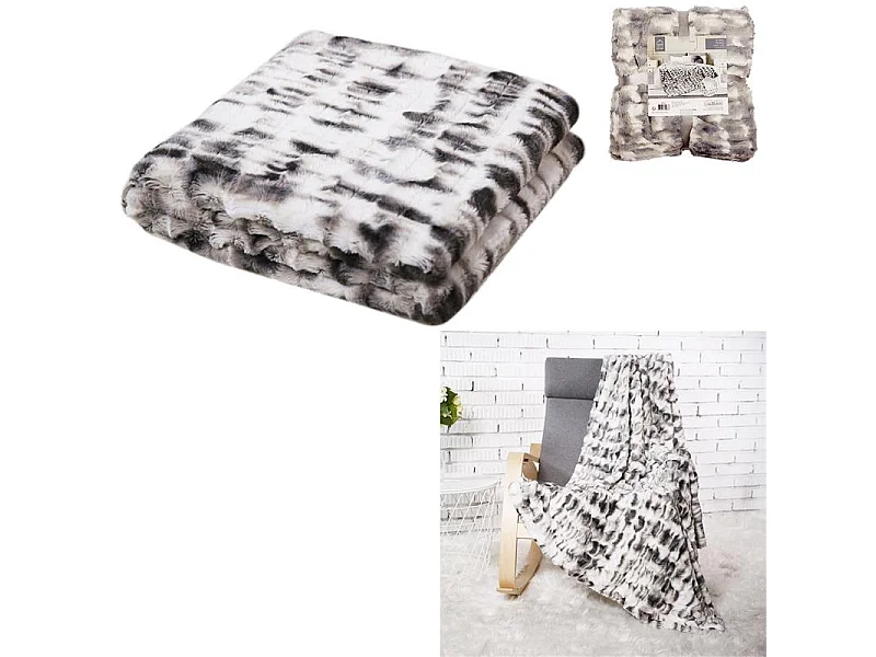 Plaid Imit Fourrure Opulence Ombre 140x200cm Blanc, Noir