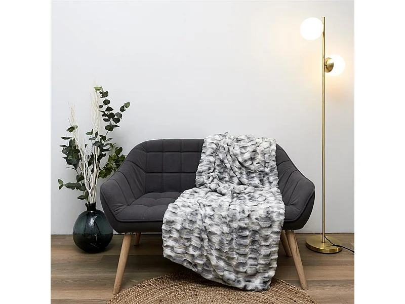 Plaid Imit Fourrure Opulence Ombre 140x200cm Blanc, Noir