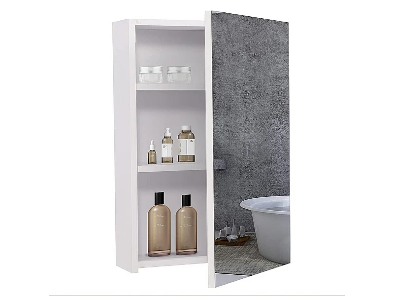 Armoire Miroir de Salle de Bain,Armoire Murale avec Miroir - 3 Étagères - 50x30x12cm - Blanc