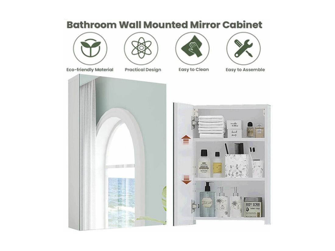 vente unique Armoire Miroir de Salle de Bain Armoire Murale avec Miroir - 3 Étagères - 50x30x12cm - Blanc
